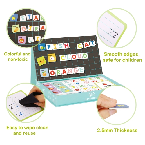 TOOKYLAND Alphabet Learning Magnetic Toy - 151pcs - Spelling and Writing ABC Game with Letter Magnets and Flashcards, for Preschool Kids and Toddlers