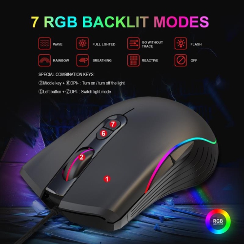 SuperShield A867 RGB luminous gaming mouse wired programming mouse four-speed DPI Adjustable, Comfortable Grip Gamer Mice
