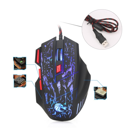 SuperShield Gaming Mouse 5-Level 1000-5500DPI PC Wired Mouse with Breathing Lights Ergonomic HXSJ Gamer Mice
