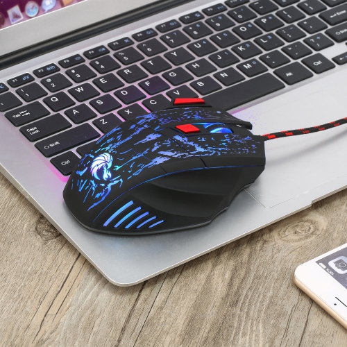 SuperShield Gaming Mouse 5-Level 1000-5500DPI PC Wired Mouse with Breathing Lights Ergonomic HXSJ Gamer Mice