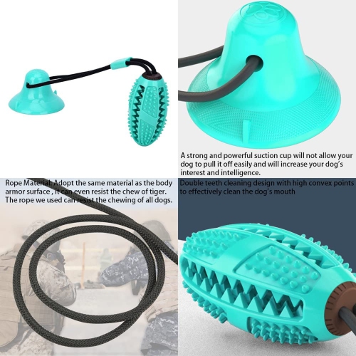 Multifunction Chew Toys for Cleaning Teeth,Self Playing Treat Ball with Suction Cup Food Dispensing for Dog Puppy