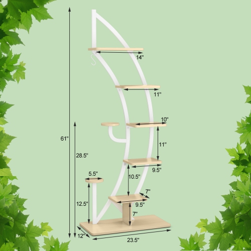 Gymax 2PCS 6 Tier Curved Stand 9 Potted Metal Plant Stand Holder Display Shelf w/ Hook