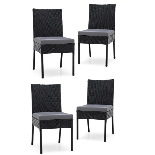 GYMAX  4PCs Pe Wicker Patio Dining Chairs Outdoor Rattan Chair Set W/ Cushions