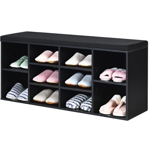 Gymax Entryway Padded Shoe Storage Bench 10-Cube Organizer Bench Adjustable