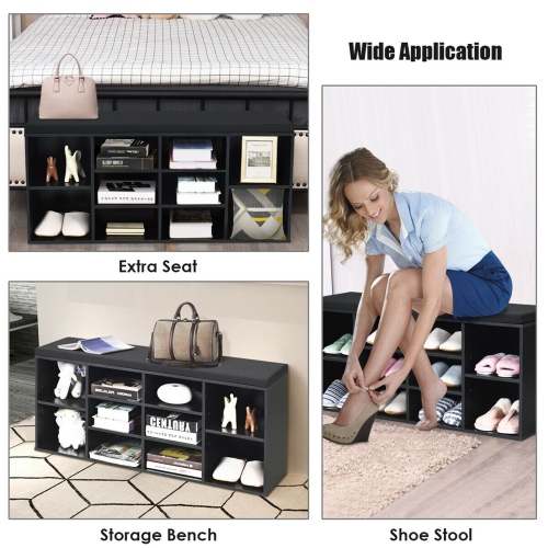Gymax Entryway Padded Shoe Storage Bench 10-Cube Organizer Bench Adjustable