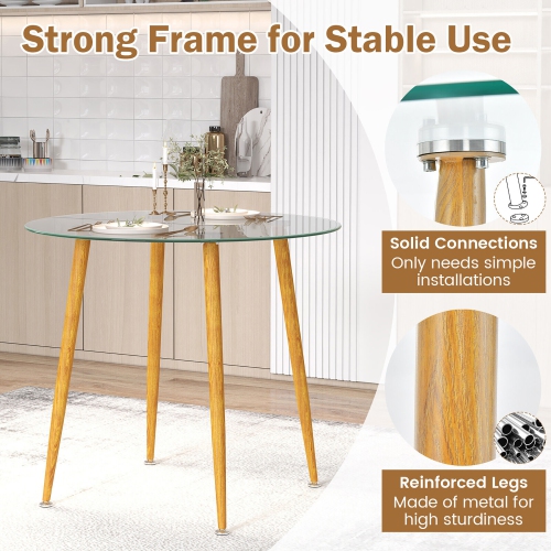 Gymax Leisure Coffee Table Round Glass Dining Table w/ Metal Legs Kitchen Living Room