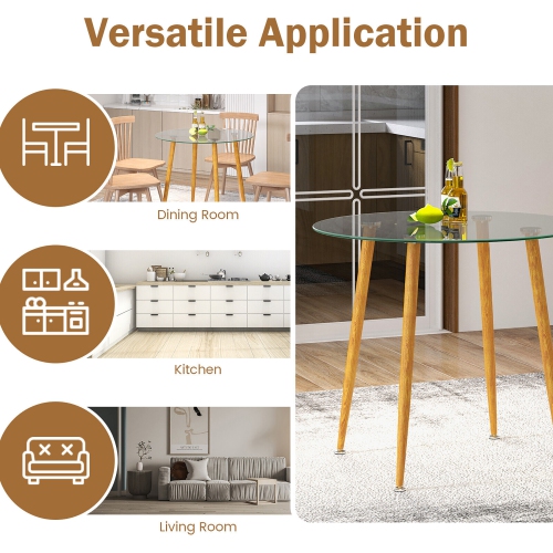 Gymax Leisure Coffee Table Round Glass Dining Table w/ Metal Legs Kitchen Living Room