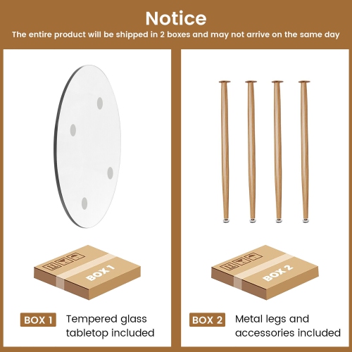 Gymax Leisure Coffee Table Round Glass Dining Table w/ Metal Legs Kitchen Living Room