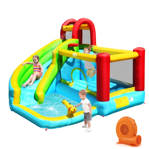 Costway Inflatable Kids Water Slide Jumper Bounce House Splash Water Pool with 550W Blower