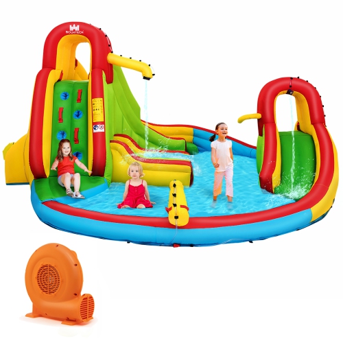Costway Kids Inflatable Water Slide Bounce Park Splash Pool with Water Cannon & 550W Blower