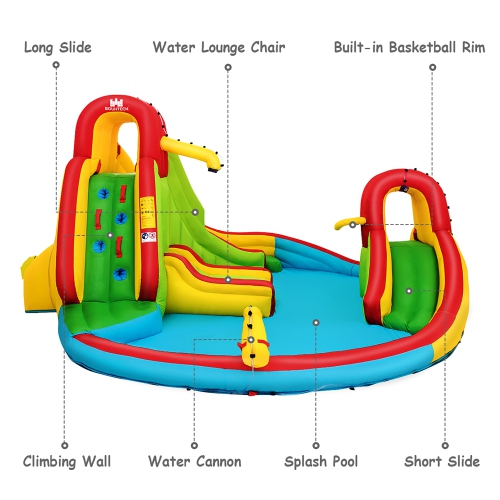 Costway Kids Inflatable Water Slide Bounce Park Splash Pool with Water Cannon & 550W Blower