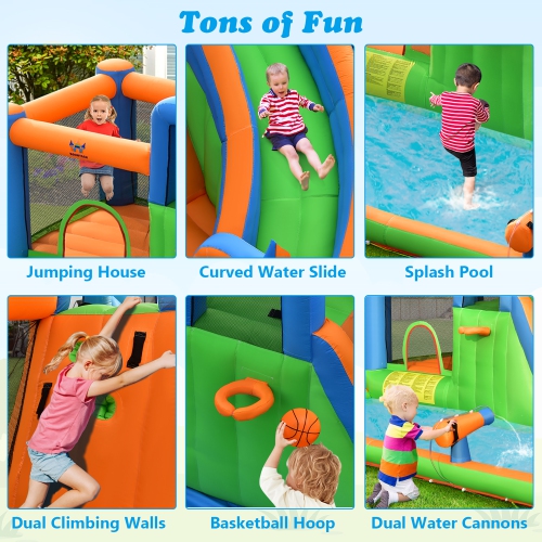 Costway Inflatable Water Slide Giant Bounce Castle with Dual Climbing Walls & 680W Blower