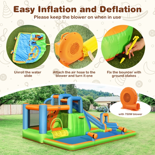 Costway Inflatable Water Slide Giant Bounce Castle with Dual Climbing Walls & 680W Blower