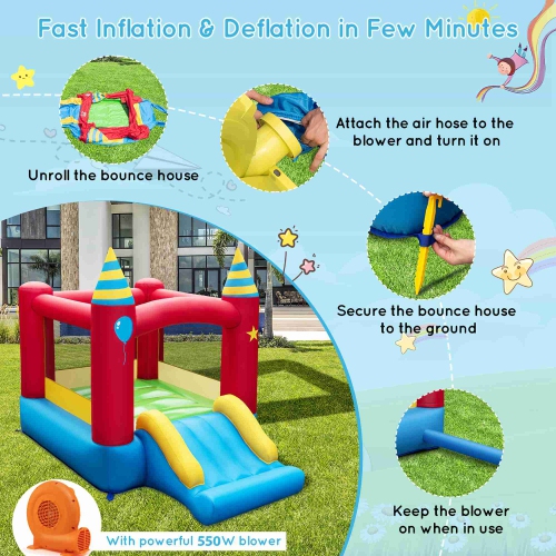 Costway Inflatable Bounce Castle Kids Jumping Bouncer Indoor Outdoor with 550W Blower