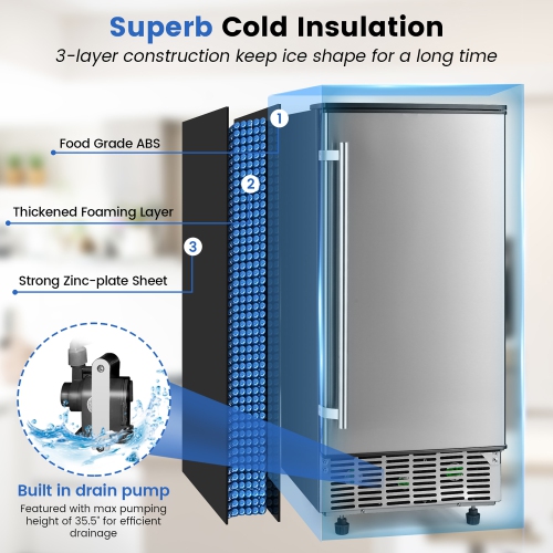 Costway Ice Maker Free-Standing/Under Counter Machine 80lbs/Day with External Drain Pump