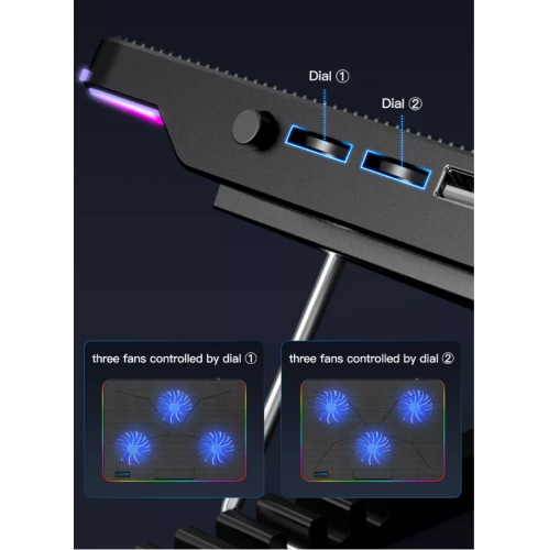 Gaming Laptop Cooling Pad 6 Quiet RGB Fans, Adjustable Stand for 7"-16" Laptops, USB Powered Portable Cooler with 7 Height Levels & Non-Slip Design