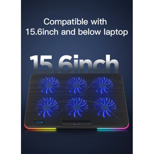 Gaming Laptop Cooling Pad 6 Quiet RGB Fans, Adjustable Stand for 7"-16" Laptops, USB Powered Portable Cooler with 7 Height Levels & Non-Slip Design