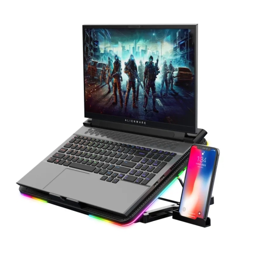 Gaming Laptop Cooling Pad 6 Quiet RGB Fans, Adjustable Stand for 7"-16" Laptops, USB Powered Portable Cooler with 7 Height Levels & Non-Slip Design