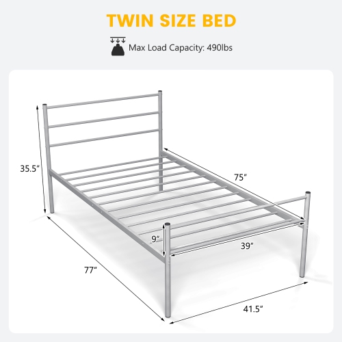 Costway Twin Metal Bed Frame Mattress Foundation No Box Spring Needed