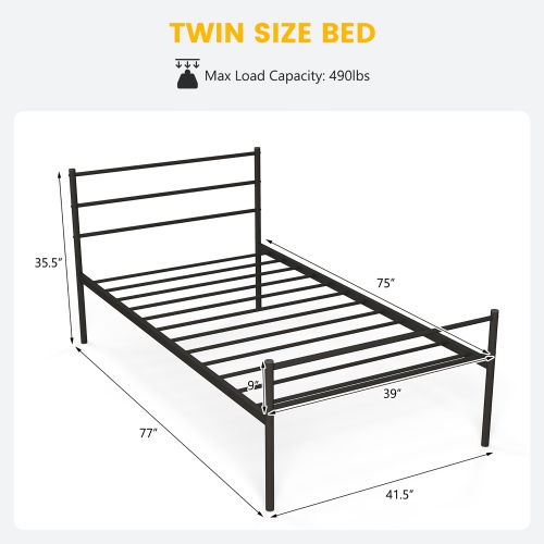 Costway Twin Metal Bed Frame Mattress Foundation No Box Spring Needed
