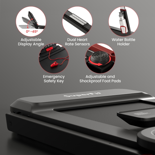 Superfit 3HP Running Machine Folding Treadmill Adjustable Height APP Control Table Board