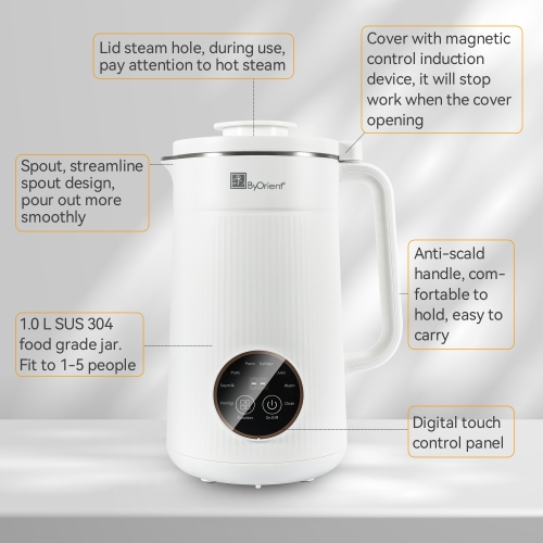 ByOrient – machine multifonctionnelle de NutMilk pour préparer du lait d’amande maison, du lait de soya, du lait d’avoine, du lait de noix de cajou,