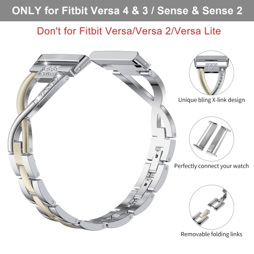 Bling Bands Compatible with Fitbit Versa 3 Bands/Versa 4/Sense Bands/Sense 2 Bands, Dressy Metal Bands Wristbands Versa 3 Band Strap Bracelet for