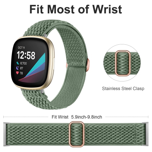 6 Pack Elastic Band Compatible with Fitbit Sense/Sense 2/Fitbit Versa 3/Versa 4 Bands Women Men, Adjustable Stretchy Nylon Solo Loop Replacement for