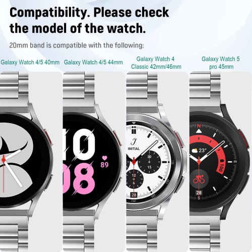 Bracelet Proguard Galaxy Watch 5 40 mm/44 mm/45 mm Pro et bracelet Galaxy Watch 4 40 mm/44 mm/Watch 4 Classic 42 mm/46 mm inox bracelet métal 20 mm