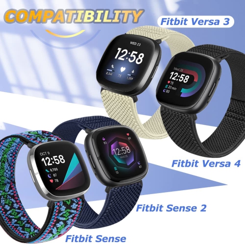 Bracelet élastique compatible avec les montres Versa 4, Sense 2, Versa 3, Sense de Fitbit, bracelet élastique nylon souple et accessoires de