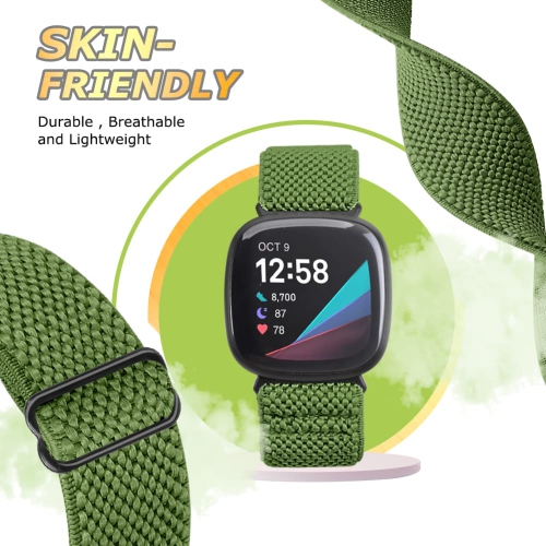 Bracelet élastique compatible avec les montres Versa 4, Sense 2, Versa 3, Sense de Fitbit, bracelet élastique nylon souple et accessoires de