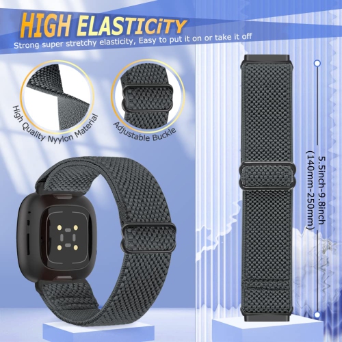 Bracelet élastique compatible avec les montres Versa 4, Sense 2, Versa 3, Sense de Fitbit, bracelet élastique nylon souple et accessoires de