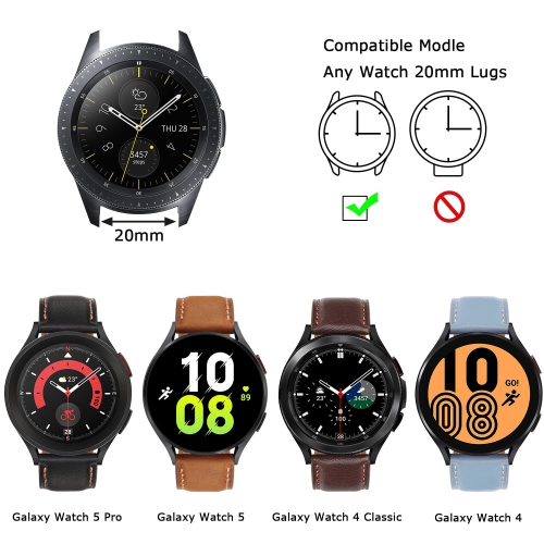 Tasikar 20mm Leather Bands Compatible with Samsung Galaxy Watch 4/Watch 5/Watch 5 Pro Band, Premium Genuine Leather Replacement Bracelet Strap