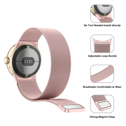 Metal Band Compatible with Google Pixel Watch Bands for Women Men, Stainless Steel Mesh Loop Adjustable Wristband Replacement Strap for Google Pixel