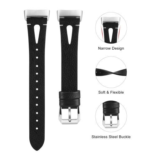 Fitbit Charge 5 Bands for Women Men, Slim Streamline Leather Band Wristbands Bracelet Accessories for Fitbit Charge 5 Straps, Black(Silver Buckle)