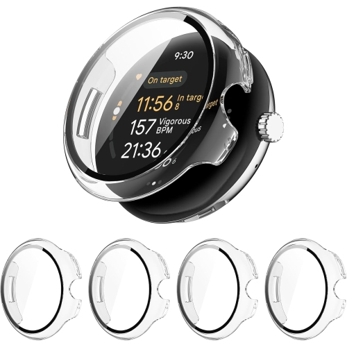 Paquet de 4 étuis pour Pixel Watch 2 2023 et 2022 de Google Protecteur d'écran HD Clear Premium avec verre trempé, couverture de protection intégrale