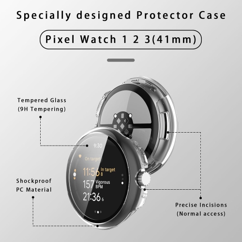 Paquet de 4 étuis pour Pixel Watch 2 2023 et 2022 de Google Protecteur d'écran HD Clear Premium avec verre trempé, couverture de protection intégrale