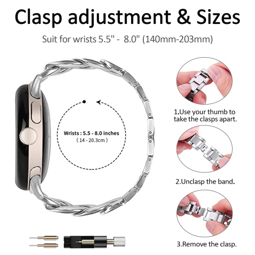 INGIDO compatible avec bracelet métal pour Pixel Watch de Google, bracelet métal inox pour Pixel Watch, bracelet ajustable élégant pour Pixel Watch