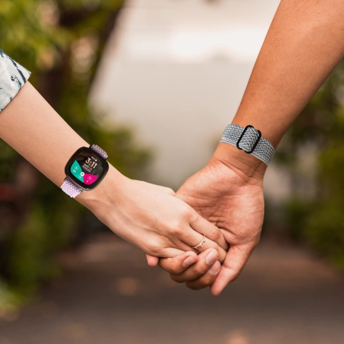 Stretchy Bands Compatible with Fitbit Versa 4/Fitbit Versa 3/Fitbit Sense 2/Fitbit Sense Women Men, Soft Elastic Nylon Loop Strap Adjustable