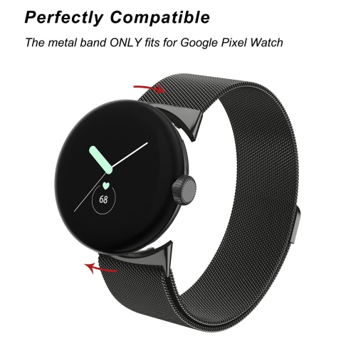 Metal Band Compatible with Google Pixel Watch Bands for Women Men, Stainless Steel Mesh Loop Adjustable Wristband Replacement Strap for Google Pixel