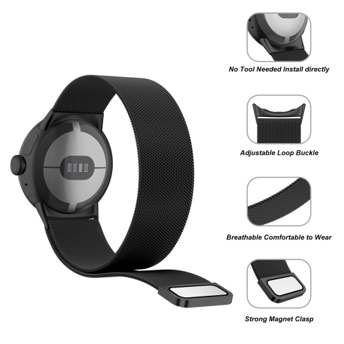 Metal Band Compatible with Google Pixel Watch Bands for Women Men, Stainless Steel Mesh Loop Adjustable Wristband Replacement Strap for Google Pixel