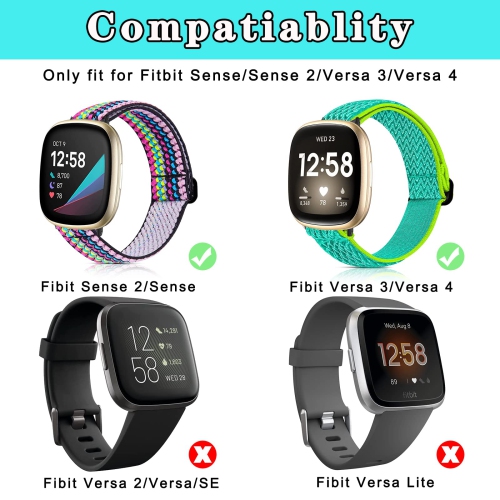 4 Pack Stretchy Bands Compatible with Fitbit Versa 3/Fitbit Versa 4/Fitbit Sense 2/Fitbit Sense Bands Women Men, Adjustable Elastic Soft Loop Nylon