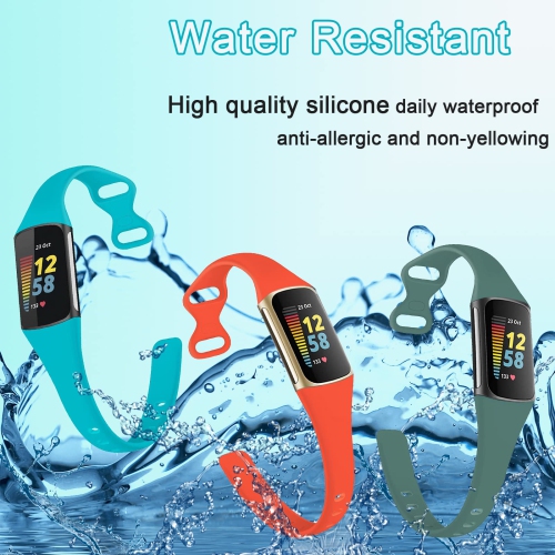 Bracelet mince en silicone compatible avec les bracelets pour femmes charge 5 de Fitbit, bracelets sport souples étroits ajustables en silicone pour