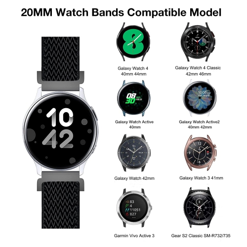 20mm Stretchy Bands Compatible with Samsung Galaxy Watch 5/4 40mm 44mm/Watch 5 Pro 45mm/Watch 4 Classic 42mm 46mm, Nylon Strap for Galaxy Active 2 40