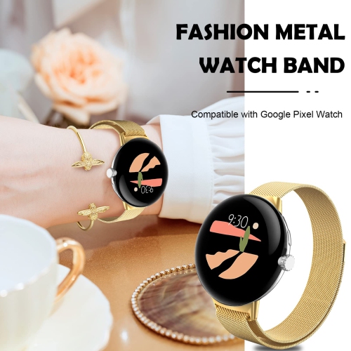 Kakurookie Compatible for Google Pixel Smart Watch Bands Women Men, Stainless Steel Magnetic Metal Strap Quick Release Replacement Wristband Bracelet