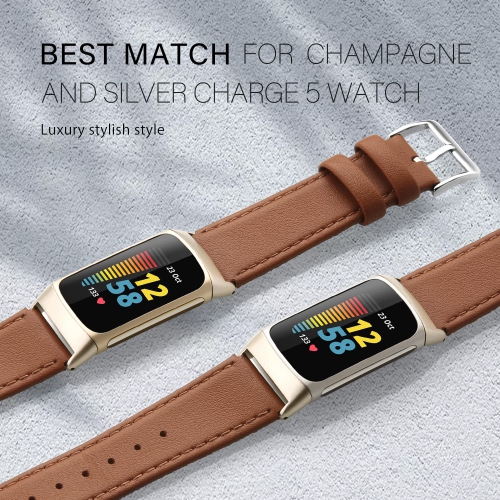 Bracelet cuir véritable compatible avec les bracelets charge 5 de Fitbit pour femmes, bracelet sport cuir véritable respirant souple pour Tracke