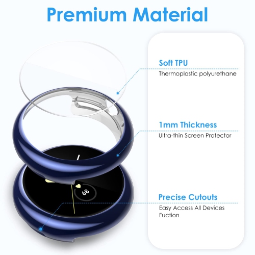 NANW 4 – Protecteur d’écran compatible avec la montre Pixel de Google, étui antichoc robuste en TPUR souple, accessoires de protection complète pour