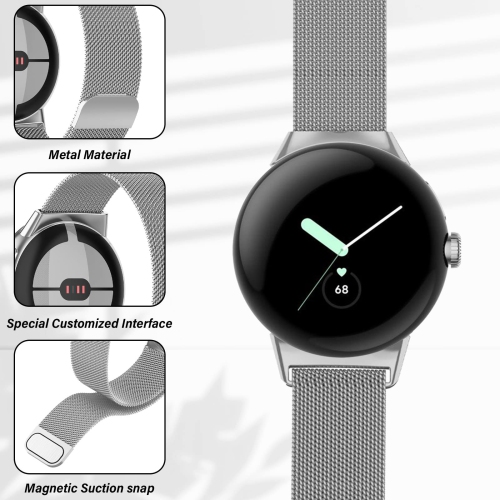 Kakurookie Compatible for Google Pixel Smart Watch Bands Women Men, Stainless Steel Magnetic Metal Strap Quick Release Replacement Wristband Bracelet