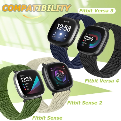 Runostrich Elastic Watch Band Compatible with Fitbit Versa 4/Fitbit Sense 2/Fitbit Versa 3/Fitbit Sense, Soft Nylon Stretch Adjustable Band