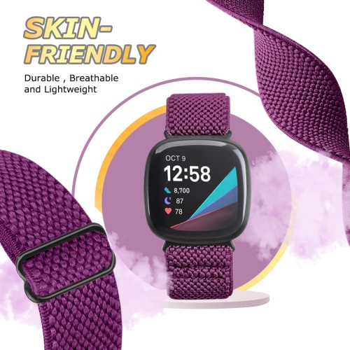 Runostrich Elastic Watch Band Compatible with Fitbit Versa 4/Fitbit Sense 2/Fitbit Versa 3/Fitbit Sense, Soft Nylon Stretch Adjustable Band